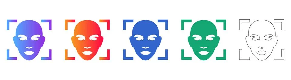 Biometric Facial Recognition Security Interface Icons Stock Illustration