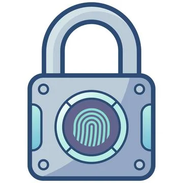 Biometric fingerprint digital smart padlock flat outline icon. Stock Illustration