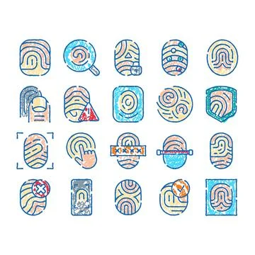 Biometric fingerprint identification access security scanning icons Stock Illustration