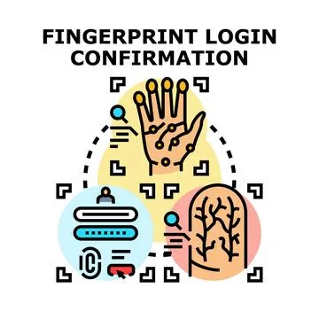 Biometric fingerprint login confirmation system accessing user data Stock Illustration