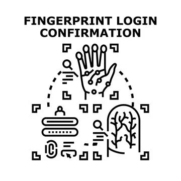 Biometric fingerprint login confirmation system accessing user data Stock Illustration