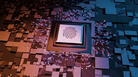 Biometric Fingerprint Microchip Security System on Circuit Board Stock Footage 333603378