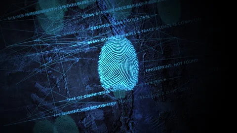 Biometric Fingerprint Scan with Forensic Data Overlay Stock Footage 333416417