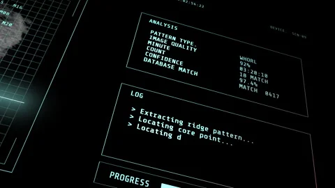 Biometric Fingerprint Scan HUD System 3D Security Interface Animation Stock Footage 341436975