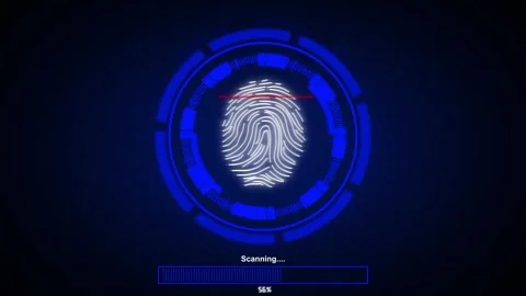 Biometric Fingerprint Scan Interface with Red Laser and Scanning Progress B.. Stock Footage 341129098