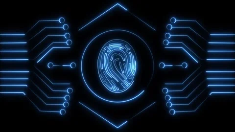 Biometric fingerprint scan visualizes advanced cyber security options. Secu.. Stock Footage 337370523