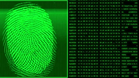 A biometric fingerprint scanner comparing scanned fingerprints to information Stock Footage 149302998