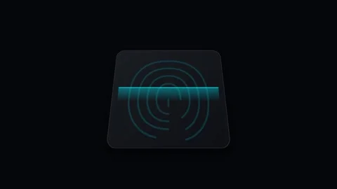 Biometric Fingerprint Scanner Icon with Glowing Cyan Scan Line and Pulse Ring Видео 346130587