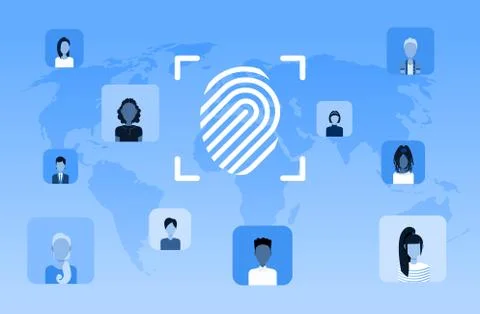 Biometric fingerprint security data protection access future computer technology Stock Illustration