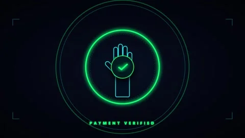 Biometric hand scan verification interface: digital payment success hud ani.. Stock Footage 337566386