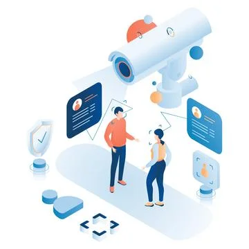 Biometric human face recognition cctv tech vector Stock Illustration