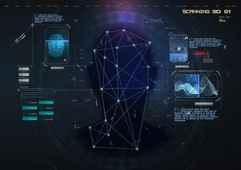 Biometric Identification or Recognition System of Person. Face ID. Fingerprin Illustrazione stock