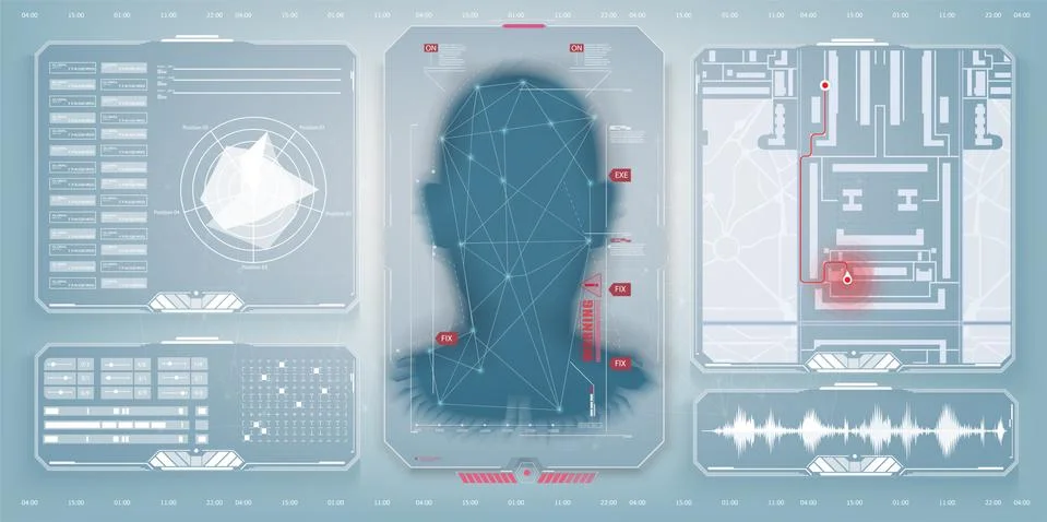 Biometric Identification or Recognition System of Person. The facial recognit Stock Illustration