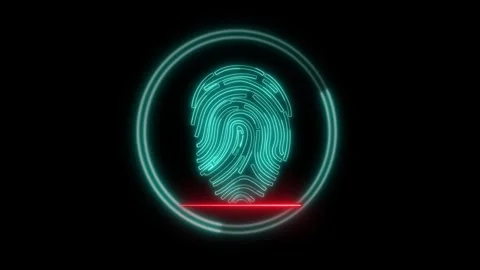 Biometric identification secure access animation loops cyan fingerprints. I.. Stock Footage 341129974