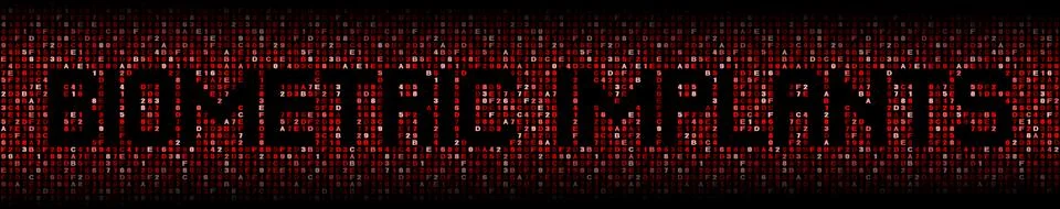 Biometric Implants text on hex code illustration Stock Illustration
