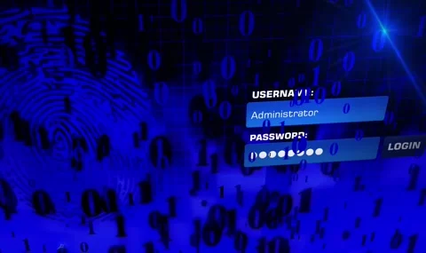 Biometric Login Interface Fingerprint Scanner Binary Code 4K Video stock 332133494