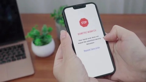Biometric Mismatch AI Warning on Mobile Identity Check Stock Footage 340965126