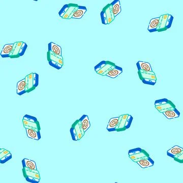 Biometric payment authentication fintech isometric icon seamless pattern Stock Illustration