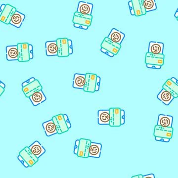 Biometric payment authentication fintech vector seamless pattern Stock Illustration
