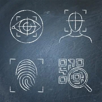 Biometric scan chalkboard icon set Stock Illustration