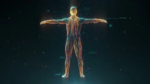 Biometric scan of human body with data and Infographics 動画素材 139343928