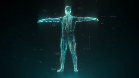 Biometric scan of human body with data and Infographics Vídeo Stock 139673951