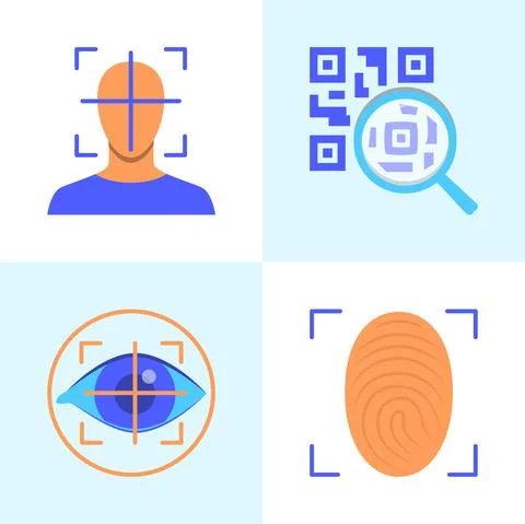 Biometric scan icon set in flat style Stock Illustration