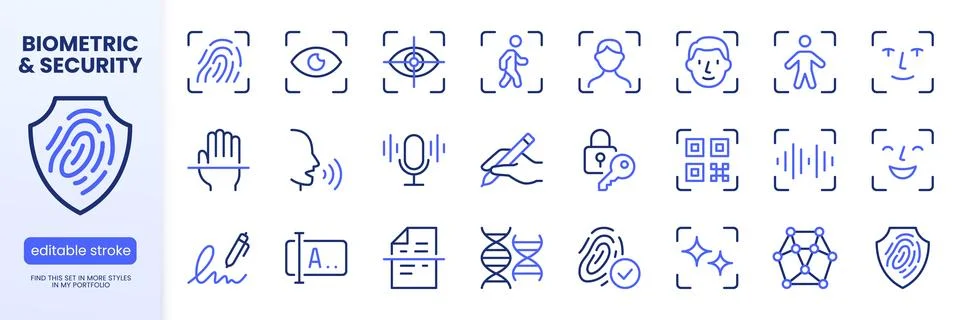 Biometric scan line icon set. Eye recognition, face detection mapping Иллюстрация