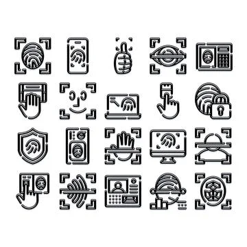 Biometric security access control and identity verification icons Stock Illustration