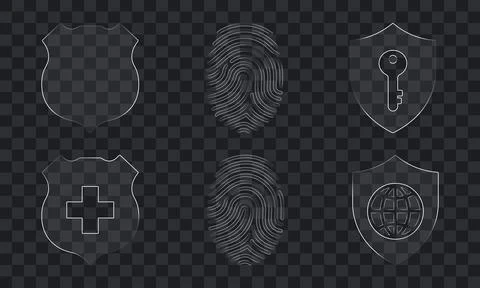 Biometric security icon set with fingerprint, key, medical, and secure acce.. Stock Illustration