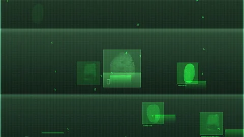 Biometric Security Interface Fingerprint Scanning On Futuristic Green HUD Screen Video stock 330870116