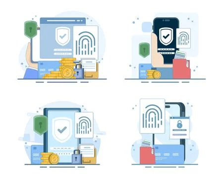 Biometric security set featuring fingerprint identification 库存插图