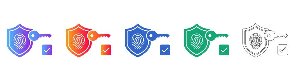 Biometric Security Shield Icon Set Stock Illustration