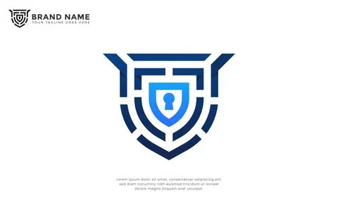 Biometric Security Shield Logo Stock Illustration