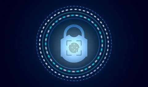 Biometric security system, fingerprint scan unlocking padlock, futuristic 스톡 일러스트