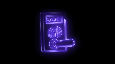 Biometric security system glowing neon animation of a door lock with finger.. Stock-Footage 330779617