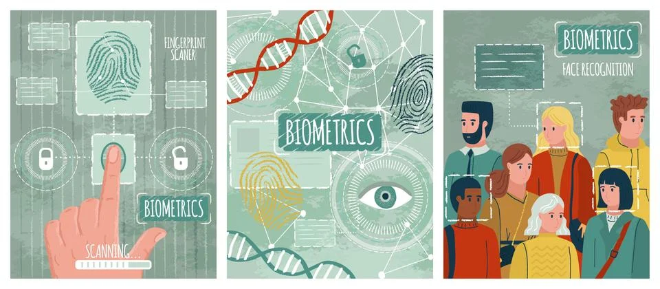 Biometric security technology posters. Hand drawn vector illustration Stock Illustration