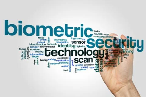 Biometric security word cloud concept  on grey background Stock Photos