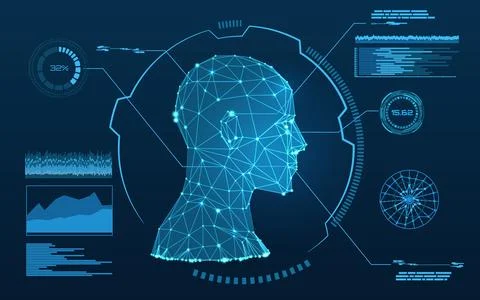 Biometric technology digital face scanning in process, facial recognition system Stock Illustration
