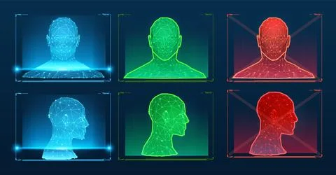 Biometric technology digital face scanning, facial recognition system, polygonal Stock Illustration