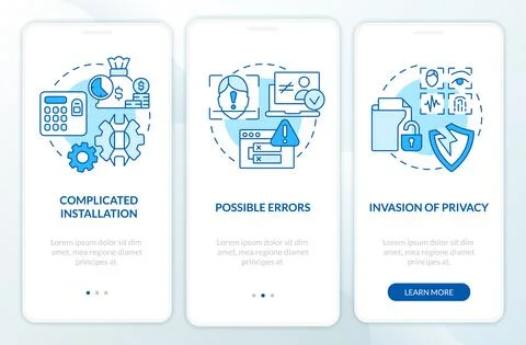 Biometric technology drawbacks blue onboarding mobile app screen Stock Illustration