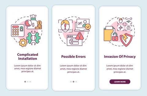 Biometric technology drawbacks onboarding mobile app screen Stock Illustration