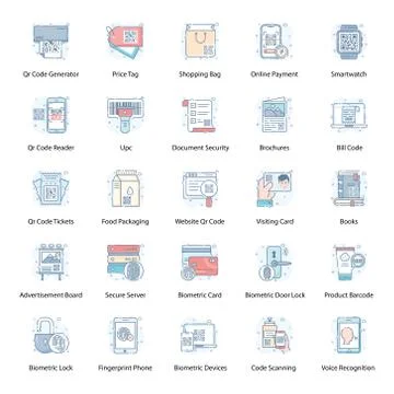 Biometric Technology Flat Icons Pack 스톡 일러스트