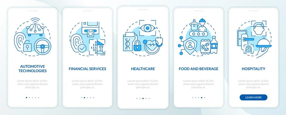 Biometric technology using blue onboarding mobile app screen Illustrazione stock