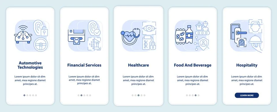 Biometric technology using light blue onboarding mobile app screen Stock Illustration