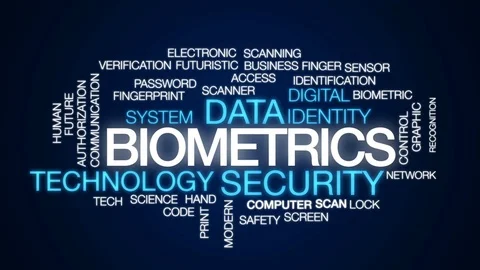 Biometrics animated word cloud, text design animation. Stock Footage 81144978