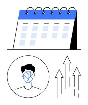 Biometrics, Calendar Planning, and Data Growth Concept with Arrow Trends Stock Illustration
