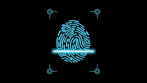 Biometrics Fingerprint Scanning to Access, Touch ID digital processing Video stock 332057666