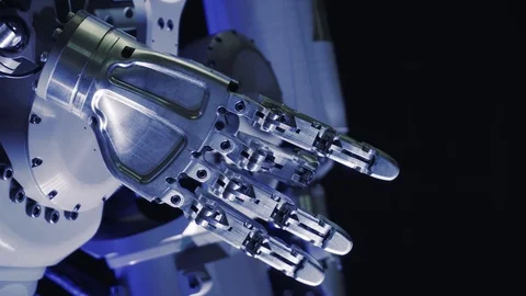 Bionic arm of cyborg. Innovative robotic hand. Stock Footage 111133419