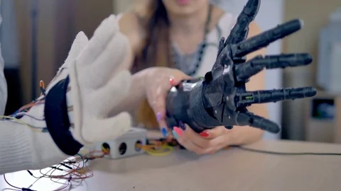 Bionic arm is making some movements. Artificial arm mechanism is being tested Stock Footage 76817896